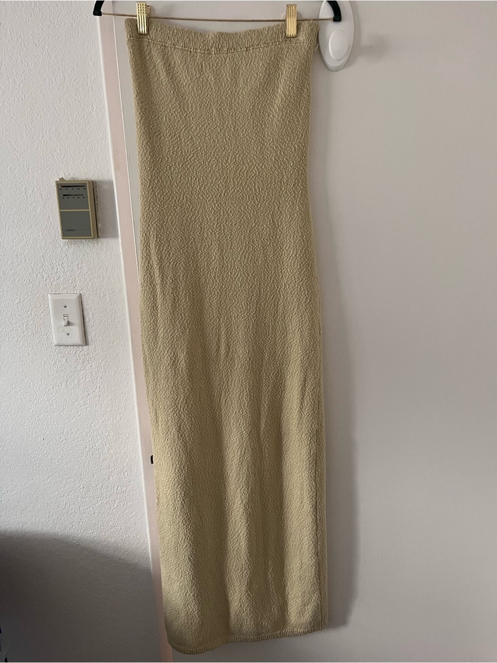 Free People FP Beach Rio Knit Maxi Dress Back Slit Strapless Boho Yellow Small